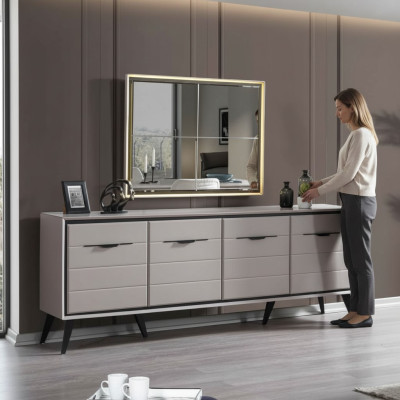 Blanc 4 portes Salle à manger Commode Buffet Designer Miroir en verre de luxe