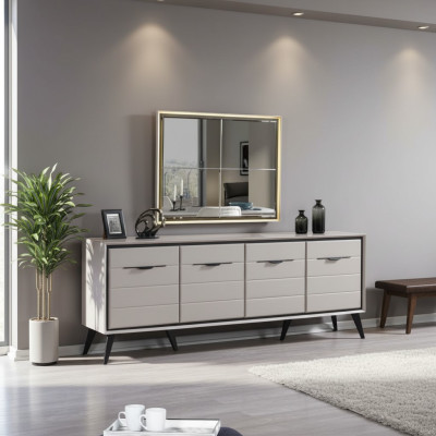Blanc 4 portes Salle à manger Commode Buffet Designer Miroir en verre de luxe