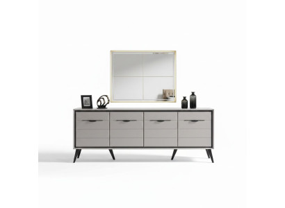 Blanc 4 portes Salle à manger Commode Buffet Designer Miroir en verre de luxe