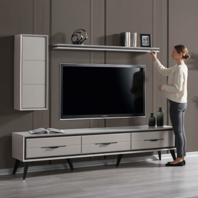 Élégant meuble bas de télévision à 3 portes, armoire murale moderne, étagère de designer.