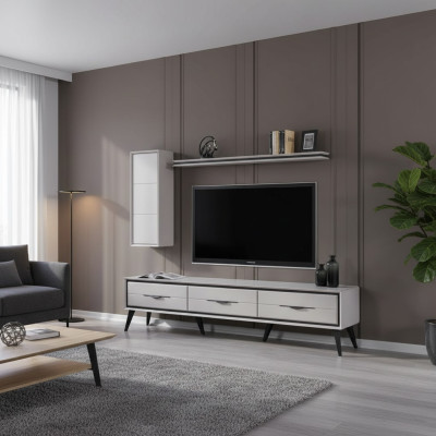 Élégant meuble bas de télévision à 3 portes, armoire murale moderne, étagère de designer.