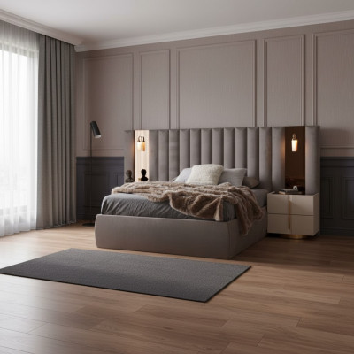 Ensemble de chambre marron Designer Lit double Blanc 2x Tables de chevet 3 pièces