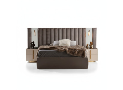 Ensemble de chambre marron Designer Lit double Blanc 2x Tables de chevet 3 pièces