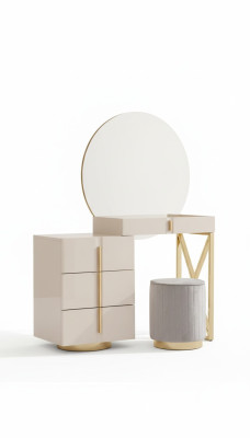 Coiffeuse beige en acier inoxydable meuble de chambre tabouret ensemble de 2 pièces