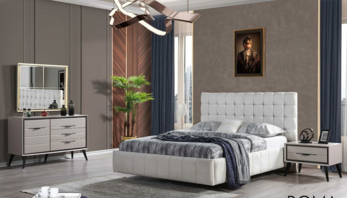 Chambre blanche exclusive Lit double Tables de chevet design Commode