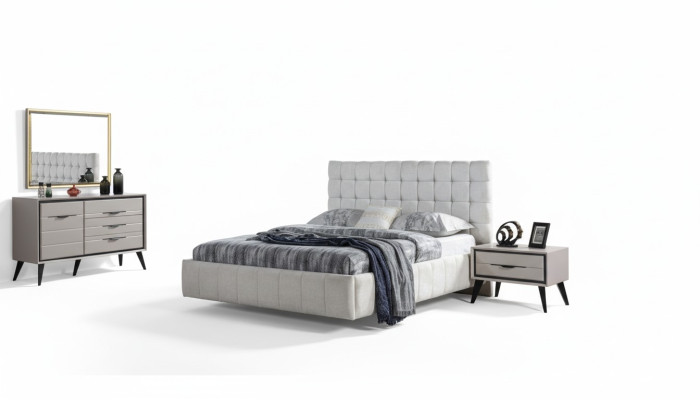 Chambre blanche exclusive Lit double Tables de chevet design Commode