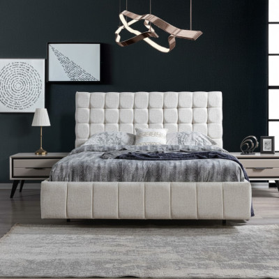 Ensemble de chambre exclusif en blanc Lit double de luxe 2x Tables de chevet en bois