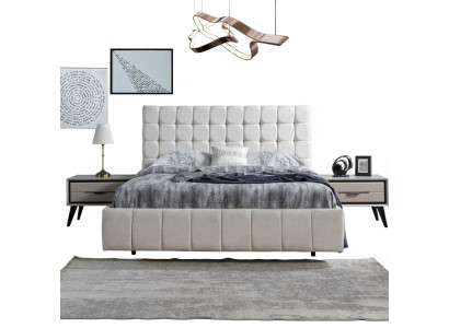 Ensemble de chambre exclusif en blanc Lit double de luxe 2x Tables de chevet en bois