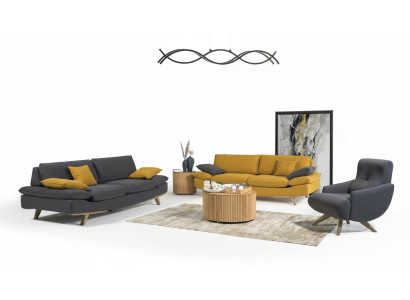 Salon gris-jaune mobilier de luxe 2x canapés 3 places fauteuil individuel 3 pièces