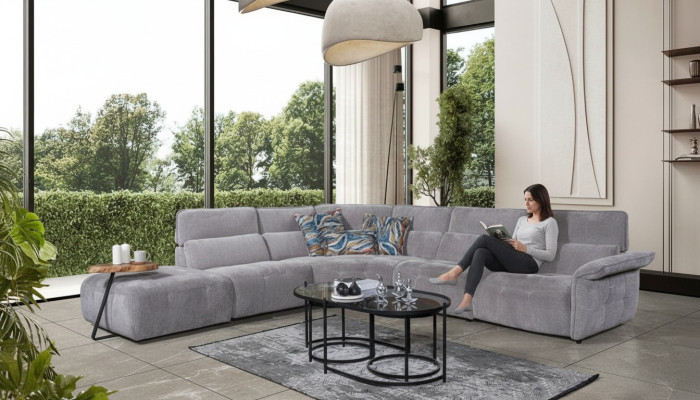 Élégant canapé d'angle gris en forme de L Canapé de designer Salon de luxe Sofas