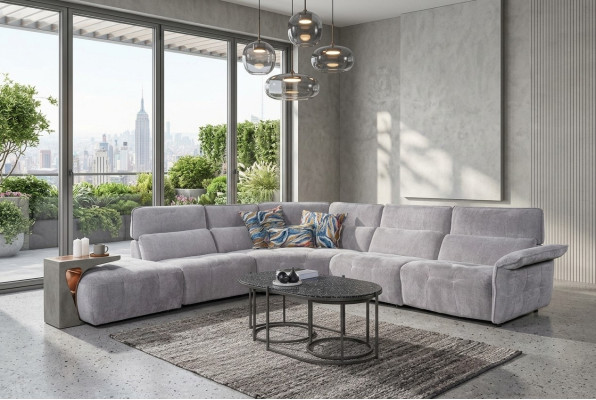 Élégant canapé d'angle gris en forme de L Canapé de designer Salon de luxe Sofas