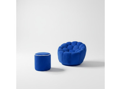 Fauteuil bleu ensemble de salon design 2 pièces tabouret rembourré exclusif