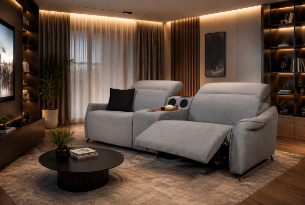 Canapé en tissu gris Designer 3 places avec système musical moderne
