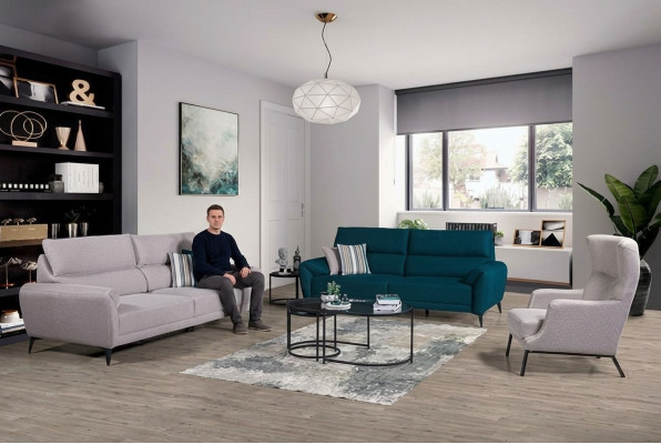 Ensemble de sièges de salon élégant comprenant 2 canapés 3 places et un fauteuil en suite de 3 pièces.