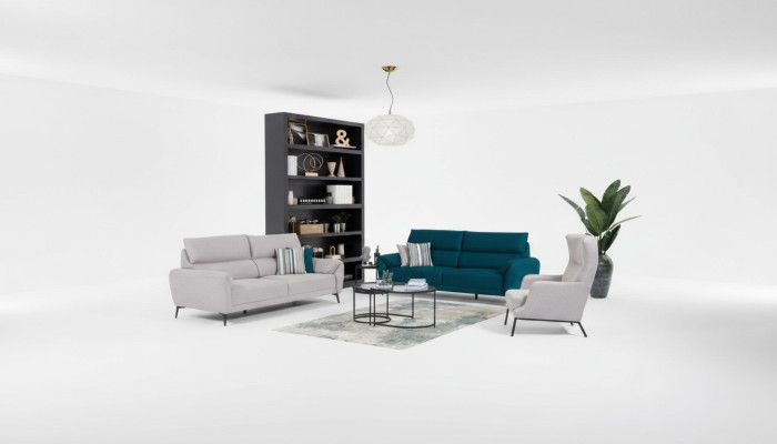 Ensemble de sièges de salon élégant comprenant 2 canapés 3 places et un fauteuil en suite de 3 pièces.