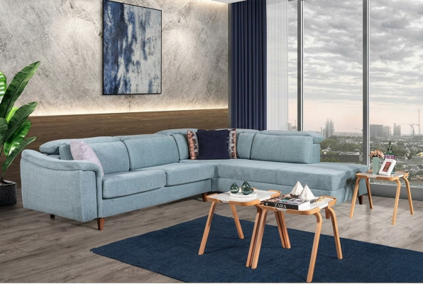 Coin canapé en L bleu Plutôt un salon Canapés Designer cadre en bois