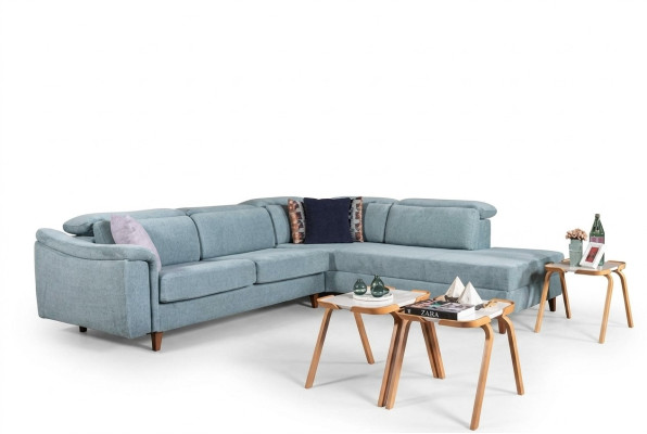 Coin canapé en L bleu Plutôt un salon Canapés Designer cadre en bois