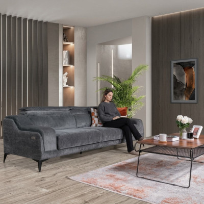 Canapé en tissu gris luxueux de designer 3 places Salon trois places