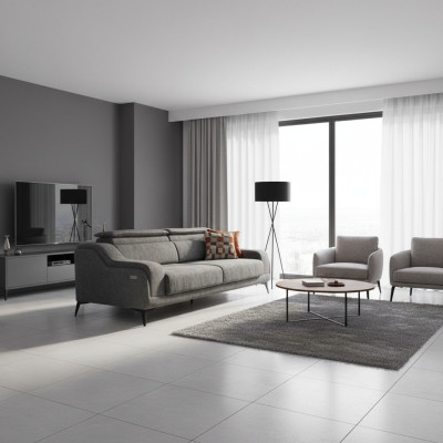 Canapé en tissu gris luxueux de designer 3 places Salon trois places
