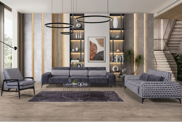 Ensemble de sièges de salon gris exclusif pour trois personnes et une personne, ensemble de 3 pièces 4+3+1