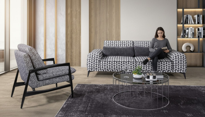 Salon gris canapé en tissu 3 places canapés de luxe fauteuil 2 pièces de salon