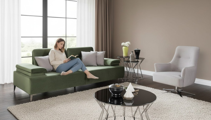 Salon rembourré en vert et blanc ensemble de 3 places de luxe canapé fauteuil