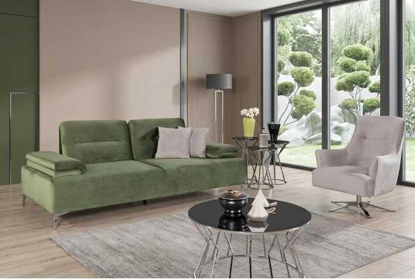 Salon rembourré en vert et blanc ensemble de 3 places de luxe canapé fauteuil