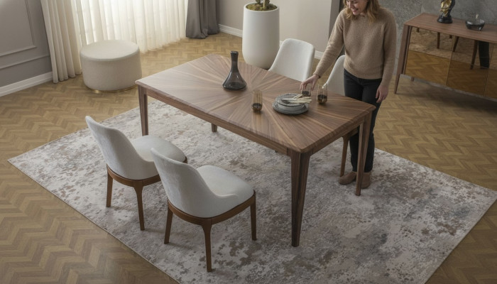 Ensemble de salle à manger Table à manger marron Luxueux blanc 6x chaises rembourrées 7 pièces