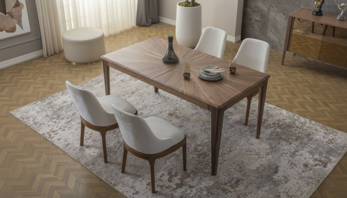 Ensemble de salle à manger Table à manger marron Luxueux blanc 6x chaises rembourrées 7 pièces