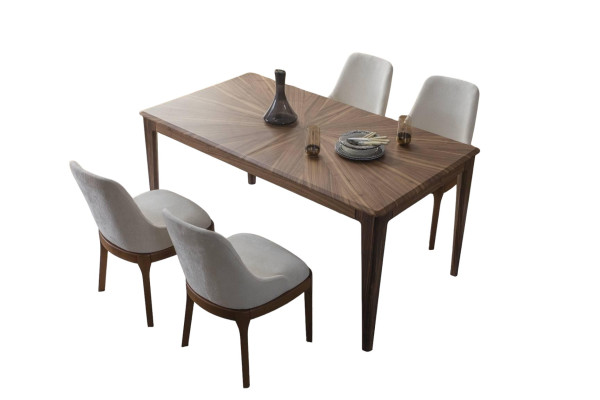 Ensemble de salle à manger Table à manger marron Luxueux blanc 6x chaises rembourrées 7 pièces