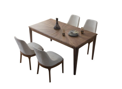Ensemble de salle à manger Table à manger marron Luxueux blanc 6x chaises rembourrées 7 pièces