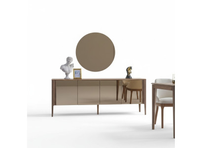 Salle à manger brune Buffet en verre Moderne Miroir Ensemble complet de 2 pièces neuf