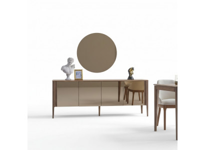 Salle à manger brune Buffet en verre Moderne Miroir Ensemble complet de 2 pièces neuf