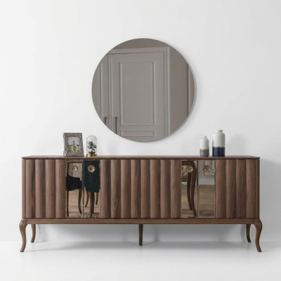 Buffet à 4 portes en bois de salle à manger de luxe miroir brun 2 pièces