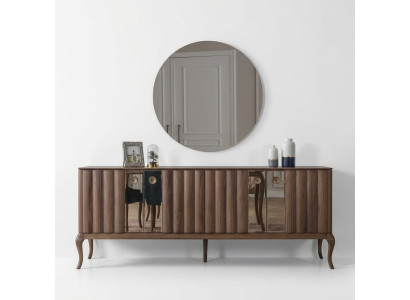 Buffet à 4 portes en bois de salle à manger de luxe miroir brun 2 pièces