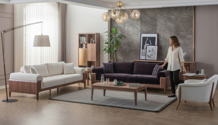 Ensemble de canapé multicolore Designer Blanc 3 places Fauteuil rembourré de luxe