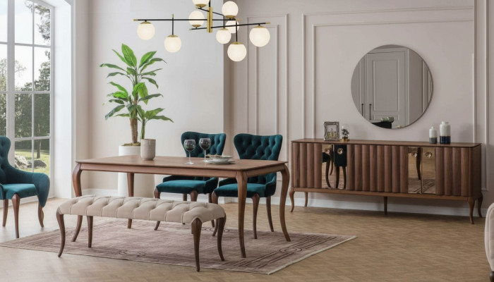 Mobilier de salle à manger marron et blanc Chesterfield Tabouret de designer Table à manger de luxe