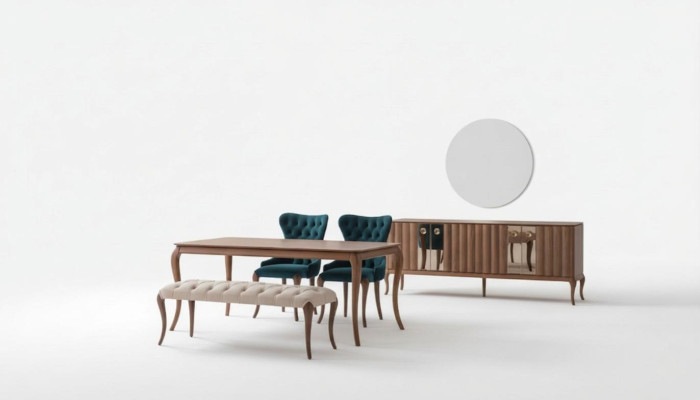 Mobilier de salle à manger marron et blanc Chesterfield Tabouret de designer Table à manger de luxe