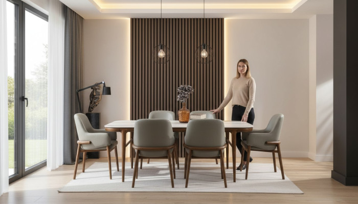 Salle à manger Mobilier table en bois chaises rembourrées design pieds en bois ensemble de luxe 7 pièces