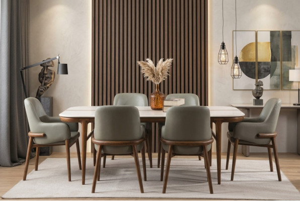Salle à manger Mobilier table en bois chaises rembourrées design pieds en bois ensemble de luxe 7 pièces