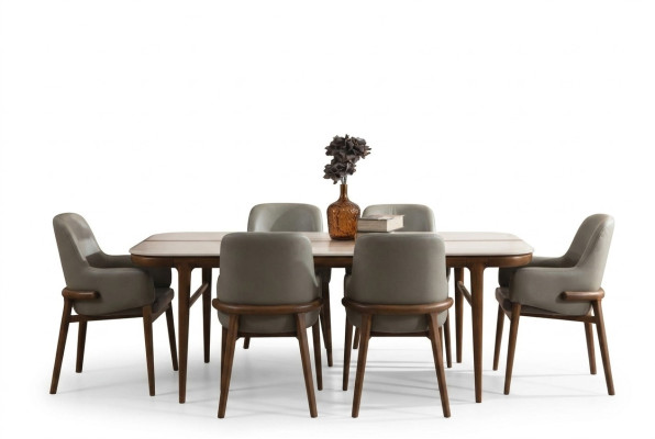 Salle à manger Mobilier table en bois chaises rembourrées design pieds en bois ensemble de luxe 7 pièces