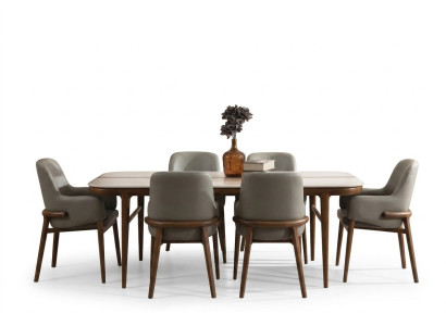 Salle à manger Mobilier table en bois chaises rembourrées design pieds en bois ensemble de luxe 7 pièces
