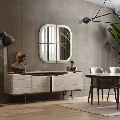 Salle à manger Ensemble Buffet beige Miroir rectangulaire Mobilier en bois de luxe