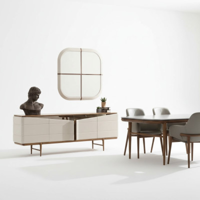 Salle à manger Ensemble Buffet beige Miroir rectangulaire Mobilier en bois de luxe