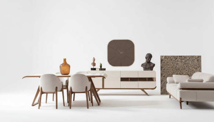 Ensemble de salle à manger blanc-marron Table à manger moderne 6 chaises rembourrées 9 pièces