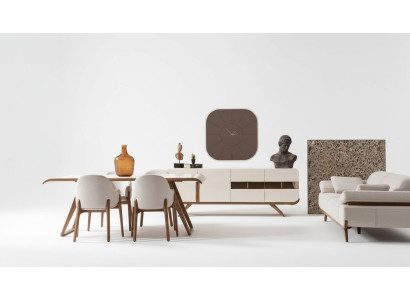 Ensemble de salle à manger blanc-marron Table à manger moderne 6 chaises rembourrées 9 pièces