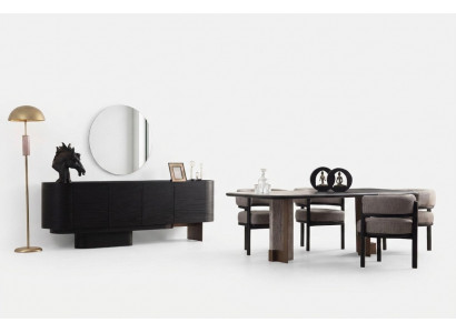 Suite de salle à manger design Table de salle à manger 6x Chaises Buffet Miroir 9 pièces