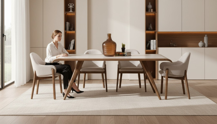 Ensemble de salle à manger exclusif brun: table à manger, 6 chaises, chaises rembourrées 7 pièces