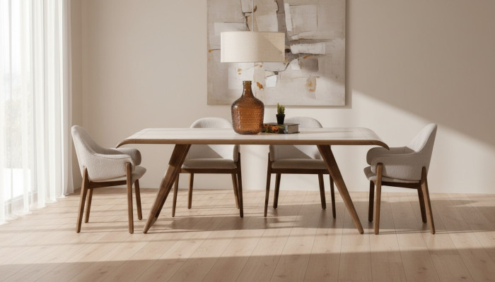 Ensemble de salle à manger exclusif brun: table à manger, 6 chaises, chaises rembourrées 7 pièces