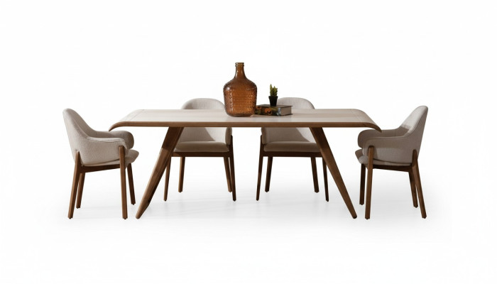 Ensemble de salle à manger exclusif brun: table à manger, 6 chaises, chaises rembourrées 7 pièces